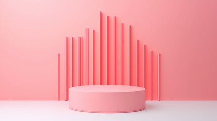 Fototapete - Pink podium with vertical lines background creating a modern and minimalist space