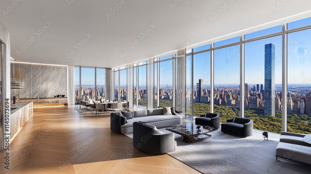 Luxurious Modern Apartment Interior with Panoramic City View ...