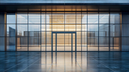 Wall Mural - The transparent glass fa�ade of an office building, sleek and modern.