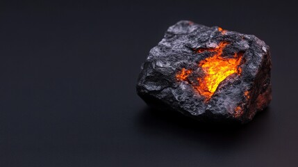 Glowing rock with orange light inside on black background.