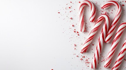 Wall Mural - Red and white candy canes on white background. (2)