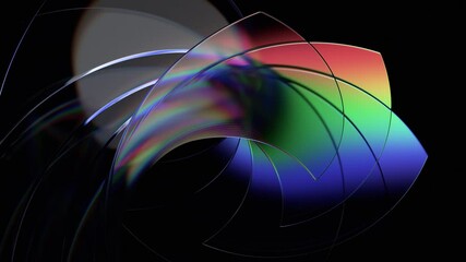 Wall Mural - abstract background design, iridescent glass shapes on black background, 4k seamless looping animati