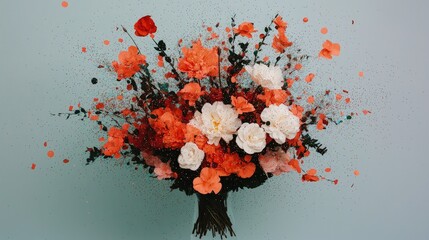 Wall Mural - Exploding coral and white flower bouquet.