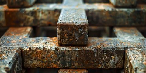 Wall Mural - Close-up of Stacked Rusted Rectangular Blocks