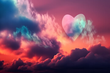 Wall Mural - heart is formed from clouds in the sky. the clouds are red, white, and blue, and they are arranged i