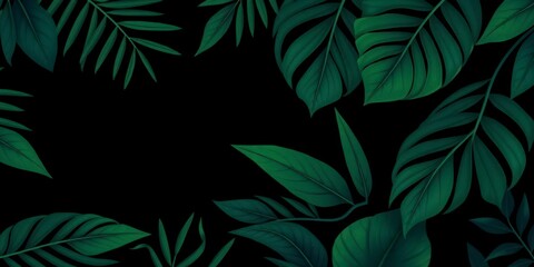 Dark and moody pattern featuring exotic leaves in deep shades, plant, botanical