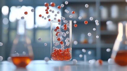 Sticker - A dynamic scene of molecules in a laboratory setting.