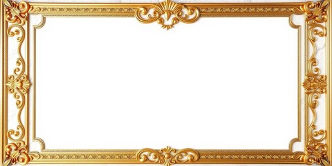 Wall Mural - Golden frame with intricate detailing on a luxurious marble background, blank, bright