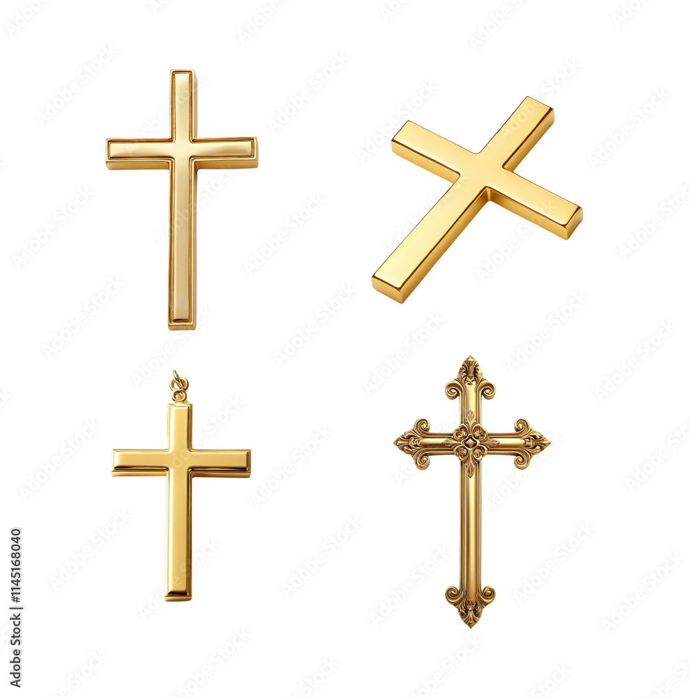 Gold cross isolated on transparent background. Stock Photo | Adobe Stock