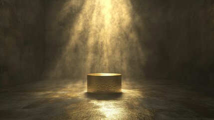 Poster - Golden pedestal, hazy light, dark background.