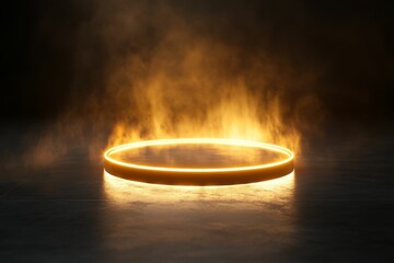 Poster - Illuminated circular platform, smoky, dark background.