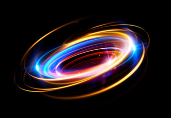 Wall Mural - Glow swirl light effect. Circular lens flare. Abstract rotational lines. Power energy element. Luminous sci-fi. Shining neon lights. Magic arena. Swirl trail effect. Glint scene. Dynamic ellipse.