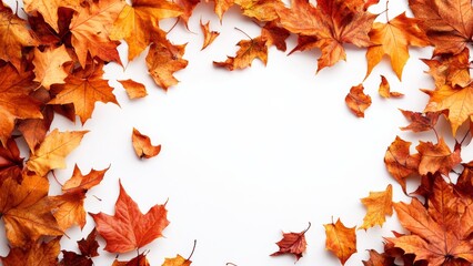 Wall Mural - Colorful autumn leaves scattered on a white background