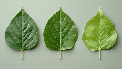 Wall Mural - three distinct leaves showcasing varying shades of green