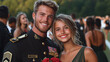 © NILSEN Studio - A couple poses together, the man in a formal military uniform, proudly holding roses, embodying joy and affection at a special event.