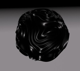 Wall Mural - Abstract distorted 3D sphere in glossy black color, isolated on a white background.