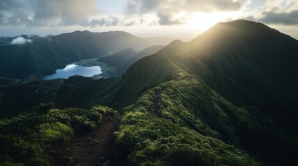 Wall Mural - stunning sunrise illuminates mountains and tranquil lake in a breathtaking landscape