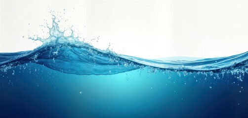 Aufkleber - Abstract aqua wave in a blue ocean. Water surface with rippled effect. Water splash and bubbles show fresh and clean aqua liquid. Pure and flowing water. Ideal for drink or eco themes.