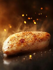 Wall Mural - Chicken breast steak, cooking, protein background, Poster design, realistic, HD, copy space 