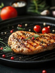 Wall Mural - Chicken breast steak, cooking, protein background, Poster design, realistic, HD, copy space 