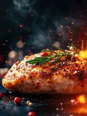 Wall Mural - chicken breast steak, cooking, protein background, poster design, realistic, hd, copy space