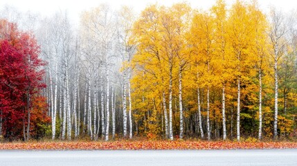 Sticker - Colorful autumn trees beside a road.