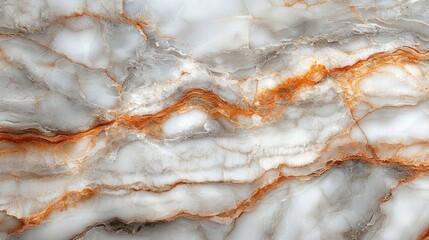 Poster - A close-up of a textured marble surface with white and orange veins.
