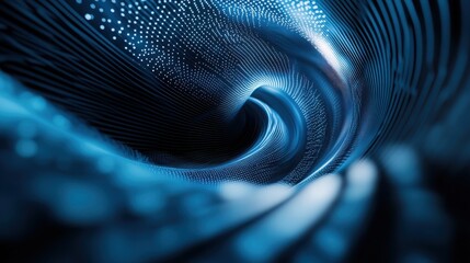 Abstract swirling blue digital data stream vortex