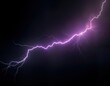 © miss irine - Powerful purple lightning bolt illuminates dark night sky. Electric energy visible with bright glowing light. Stormy weather effect. Suitable for design, illustration, background, overlay. Dynamic