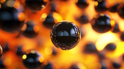 Poster - A close-up of reflective black spheres against a fiery orange background.