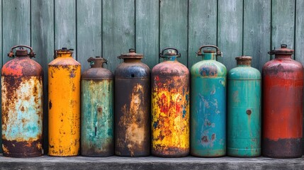 Canvas Print - Vintage Gas Cylinders in Various Colors with Weathered Texture