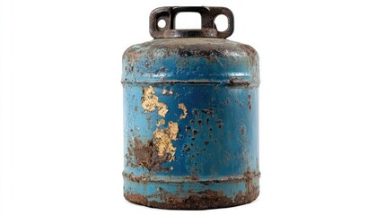 Canvas Print - Rusty Blue Gas Cylinder with Wear and Tear on Metal Surface