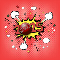 Wall Mural - Happy New Year 2025 and cricket ball