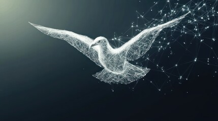 Poster - A digital representation of a bird in flight, symbolizing freedom and technology.