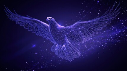 Poster - A digital representation of a soaring hawk against a cosmic backdrop.