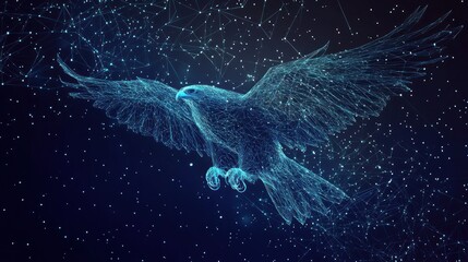 Poster - A digital representation of a soaring eagle, composed of interconnected lines and dots.