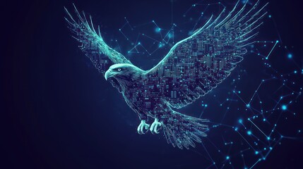 Poster - A digital representation of an eagle composed of circuit patterns, symbolizing technology and nature.