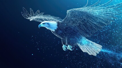 Poster - A digital representation of an eagle in flight, showcasing a blend of technology and nature.