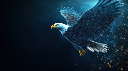 Poster - A digital representation of an eagle soaring through a futuristic, abstract background.