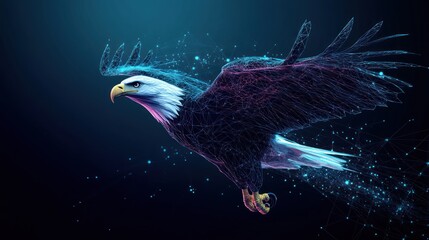 Poster - A digital representation of an eagle soaring, showcasing a blend of technology and nature.