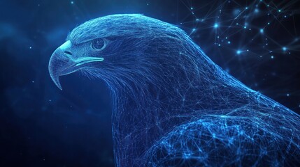 Poster - A digital representation of an eagle, showcasing a network of blue lines and nodes.