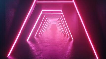 Aufkleber - A futuristic corridor illuminated by vibrant pink neon lights, creating a surreal atmosphere.