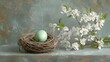 © YauheniB - Nido con huevo y flores blancas