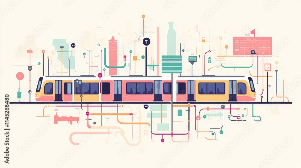 public transit map flat design front view urban planning animation ...