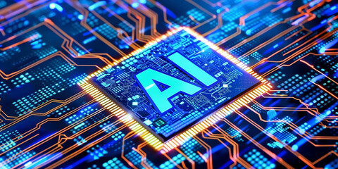 A close-up of an AI chip with the letters 