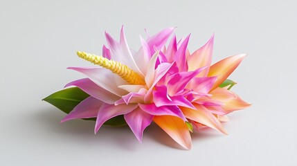 Wall Mural - Pink and orange tropical flower blossom on white background.