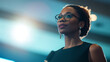 © Faisal - Woman leader delivering a keynote speech on diversity in STEM, inspiring innovation and inclusion at a technology business conference.