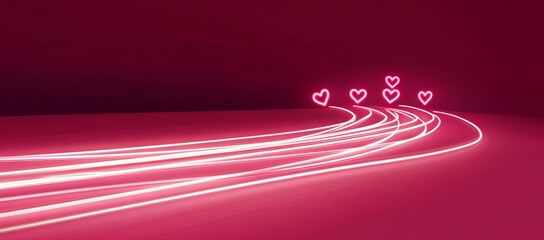 Wall Mural - Pink glowing lines converge on hearts.