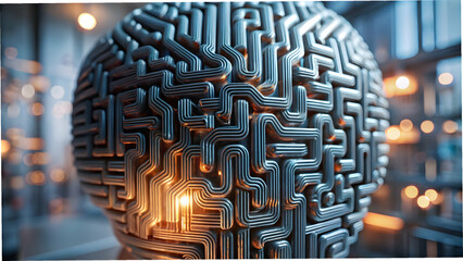 Wall Mural - Abstract Digital Maze Brain Shape Image for Conceptual Problem Solving and Technology