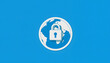 © Go - globe with a three-dimensional lock on a blue background with a line network, sticker style, with white tones